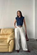 Mavi Yaka Detaylı Denim Crop resmi
